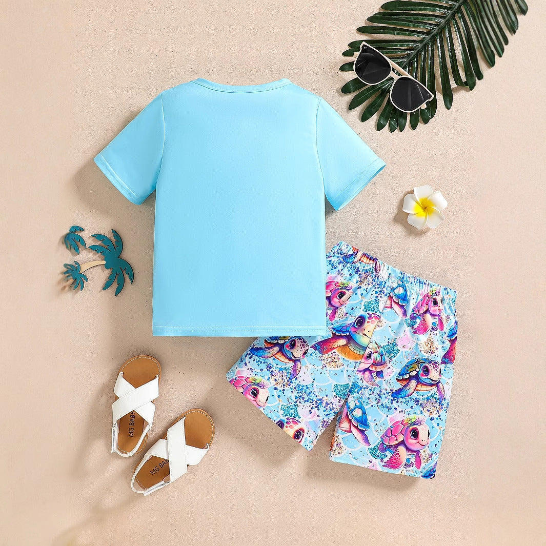 Girls' Short-sleeved T-shirt Animal Shorts Suit