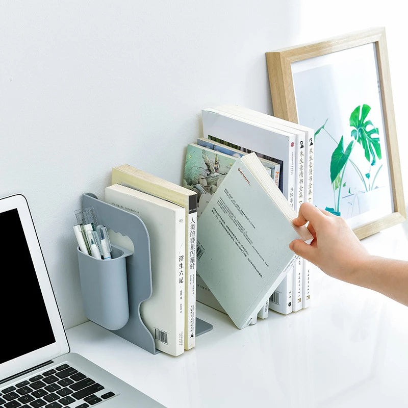 Stainless Steel Retractable Bookends With Pen Holder