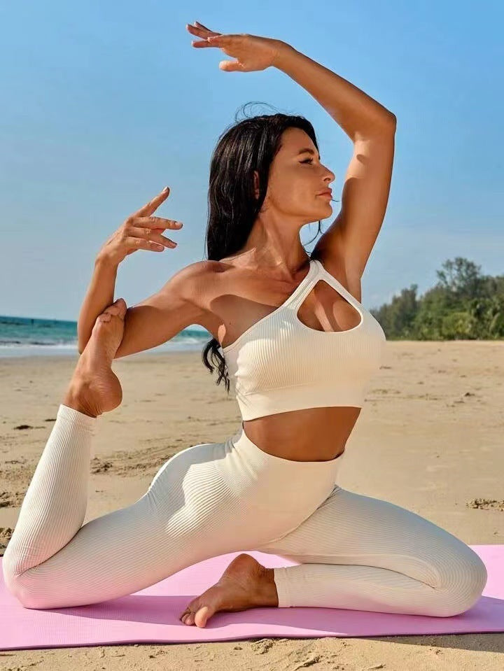 Women’s Seamless One-Shoulder Sports Bra and High-Waist Leggings 2-Piece Set