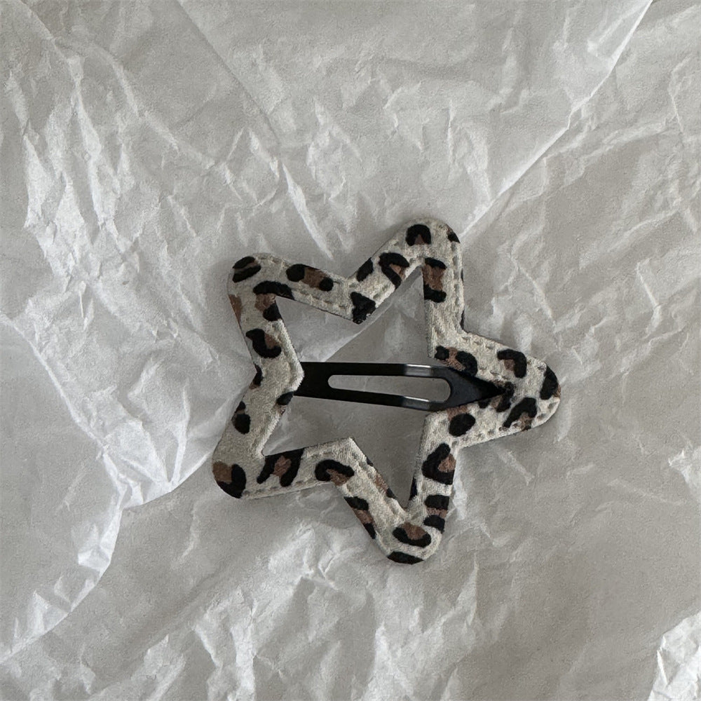 Leopard Print Hollow Out BB Clip Clouds Pentagram Hairpin