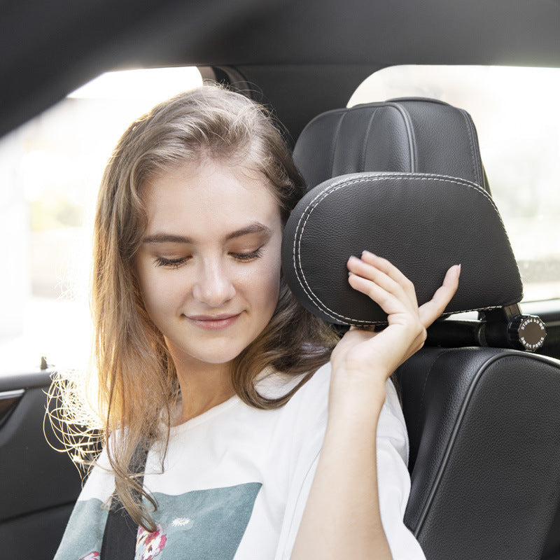 Adjustable Car Headrest Pillow, Soft Leather Travel Neck Support Cushion