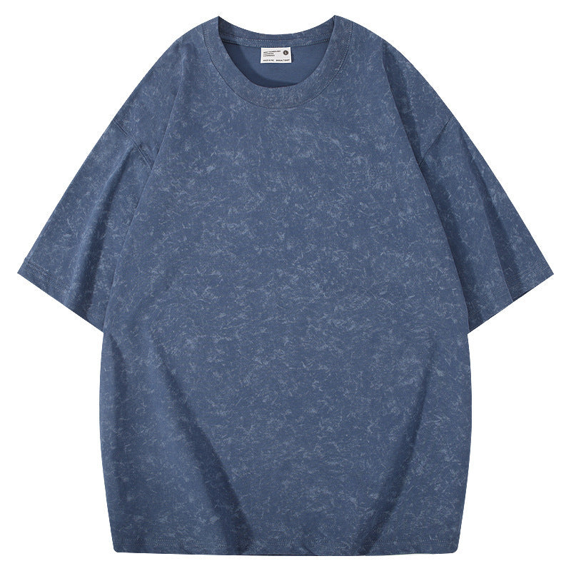 Batik American Solona T-shirt 220g Washed Distressed T-shirt Loose Shoulder Round Neck