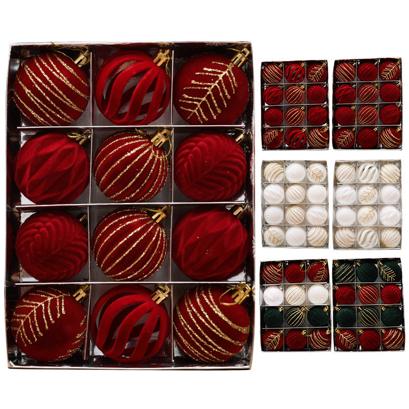 Christmas Red Flocking Colored Drawing Ball 12 6cm