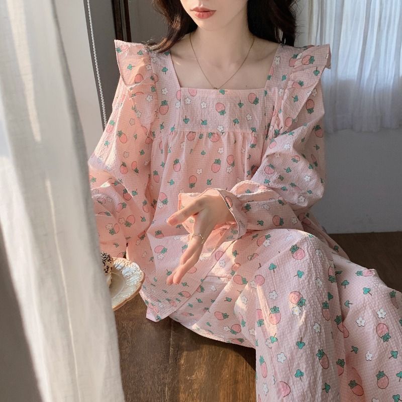 Unisex Long Sleeve Two Piece Pajama Set With Thin Fabric