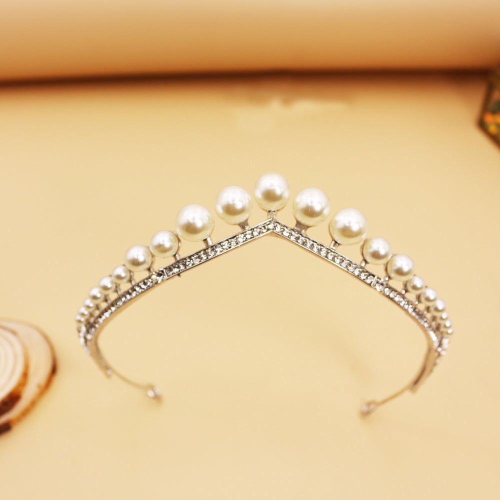 Bride's Wedding Crown with Alloy and Pearl, Electroplated White Gold