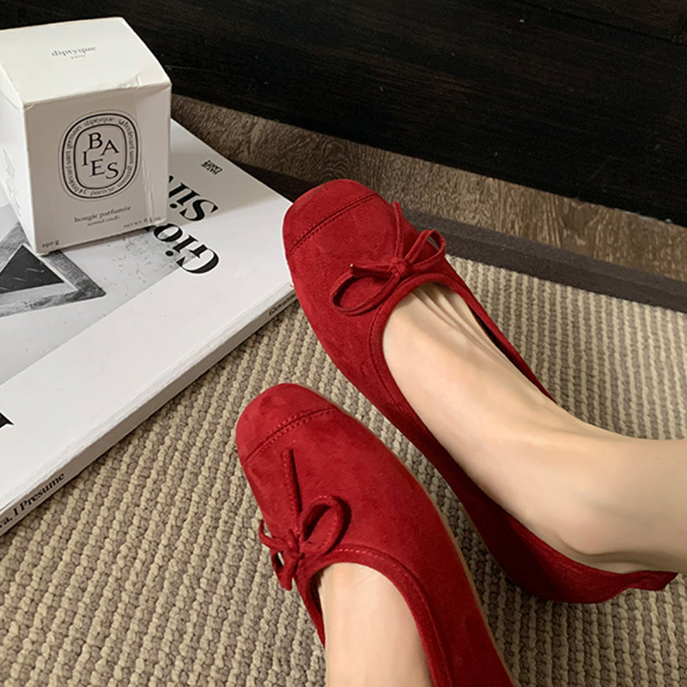 Women's Round-toe Ballet-style Bowknot Soft Surface Low-cut Flat Shoes