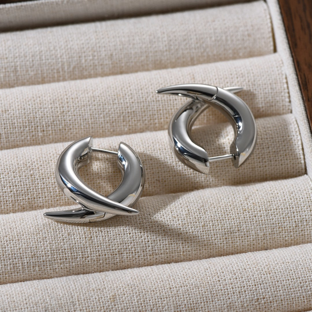 Unique Personality Advanced Metal Copper White Gold Plated Cross Ear Ring