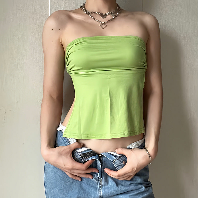 Women's Slim Milk Silk Tube Top Green Backless Ultra Short