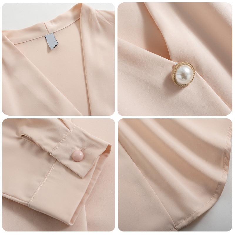 V-neck Chic Long-sleeve Blouse For Women Spring