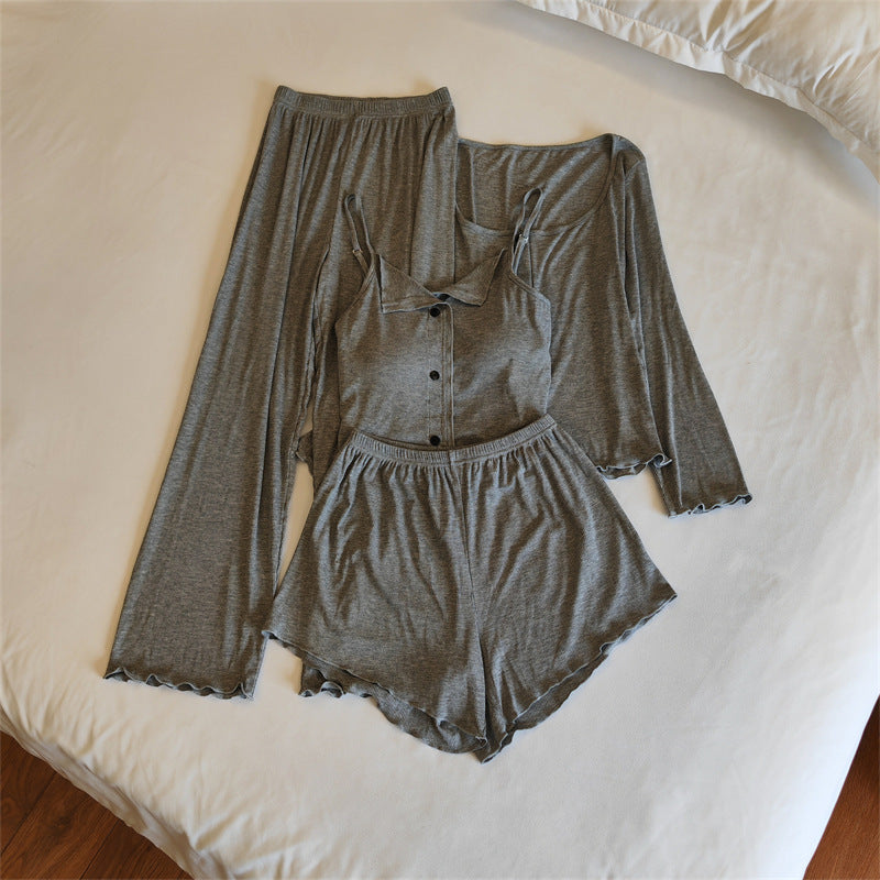 Women's Modal Pajama Set Relaxed Fit Cardigan Shorts