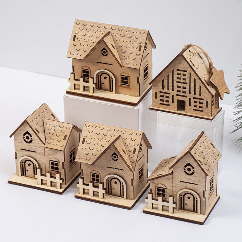 Christmas Wooden Luminous Cabin Holiday Ornaments