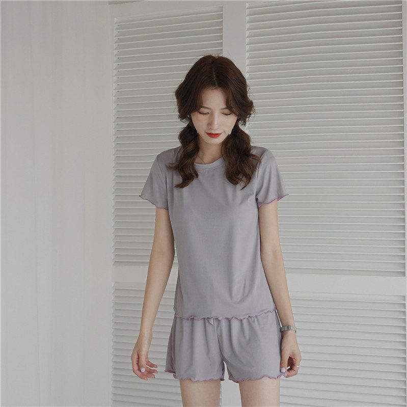 Women's Fashion Casual Stringy Selvedge Short Sleeve Shorts Two-piece Set