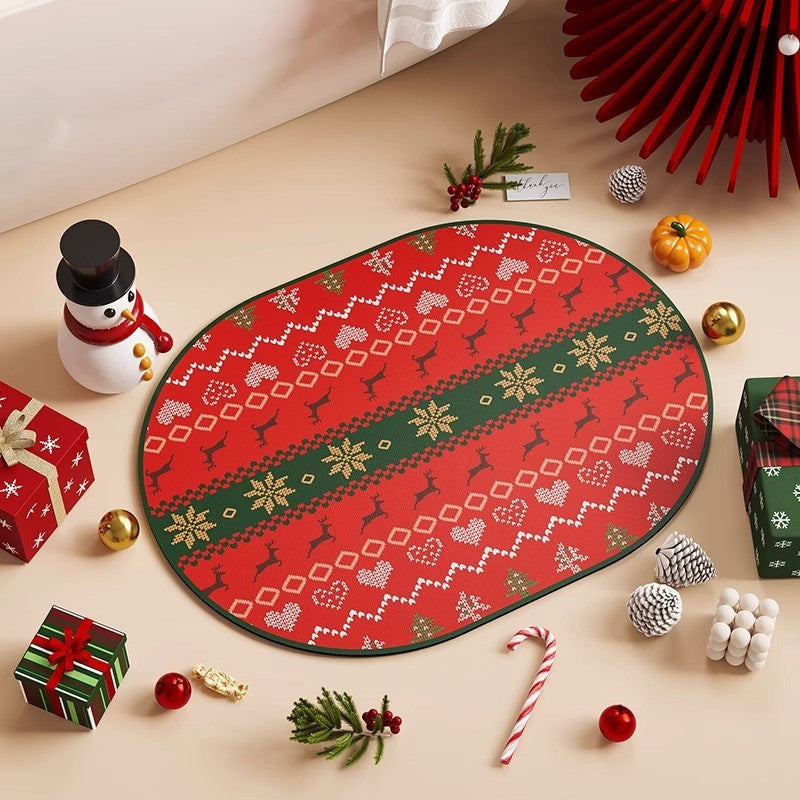 Christmas Diatom Ooze Oval Absorbent Floor Mat