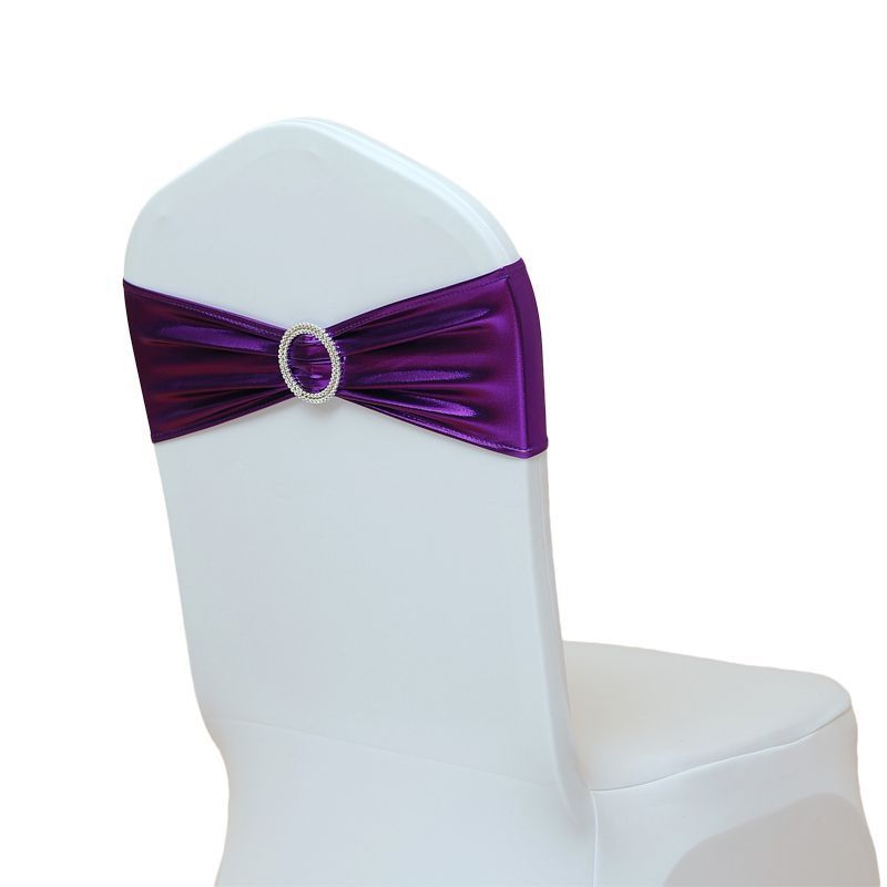 Hotel Banquet Celebration Wedding Universal Elastic Chair Cover Copper Strips Decoration Bowknot Back Flowers