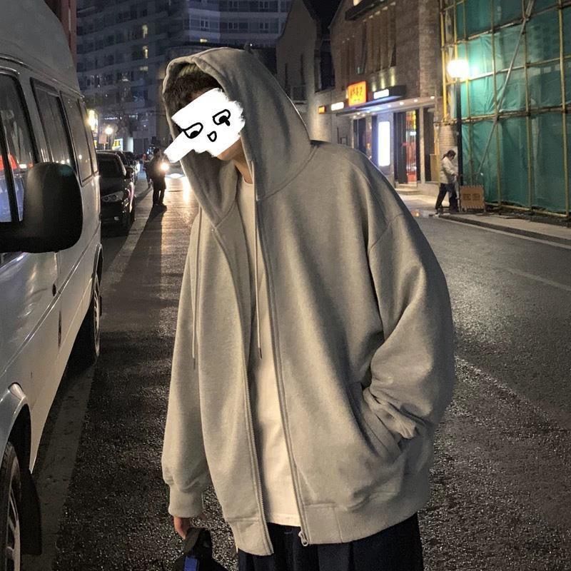 Unisex Korean Hooded Relaxed Fit Cardigan Jacket Polyester