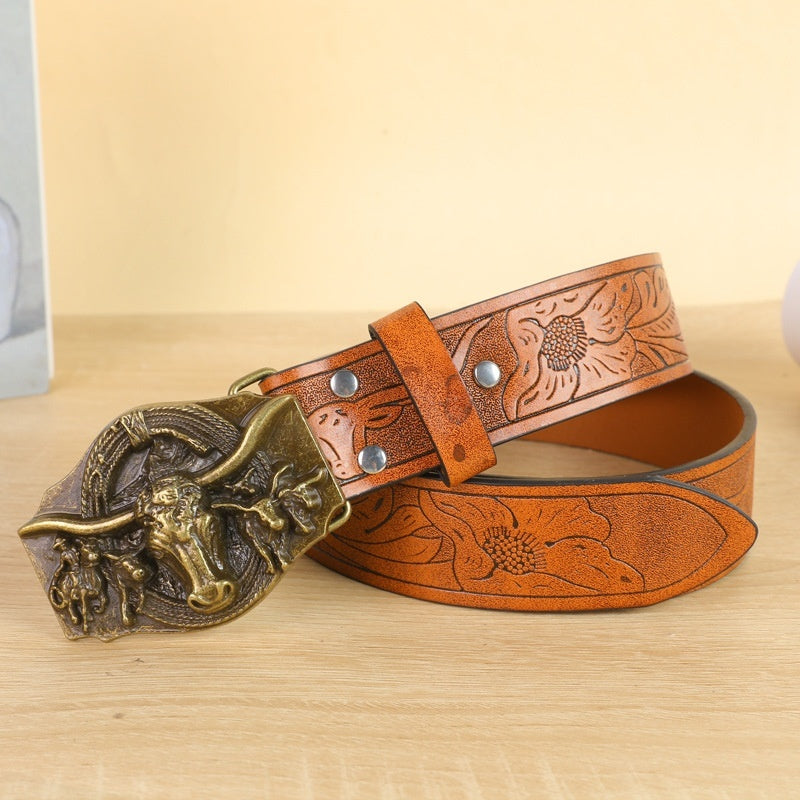 Men's Belt with Cow Head Buckle