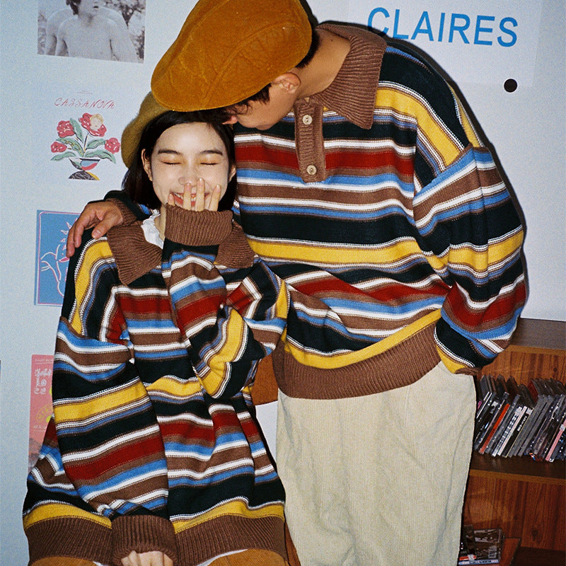 Fashion Rainbow Striped Sweater For Women