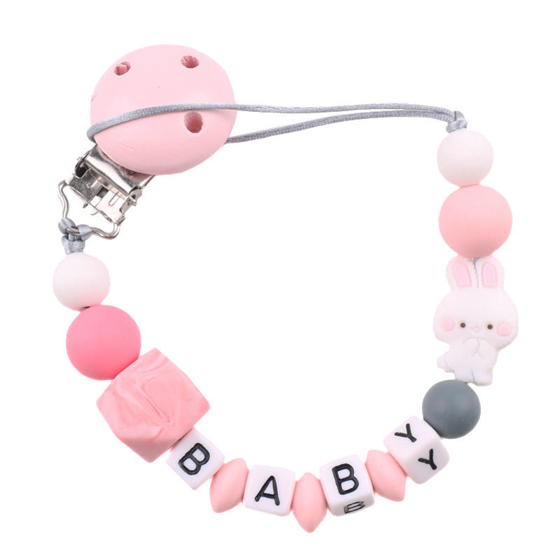 Bunny Silicone Bead Pacifier Clip – Anti-Drop Teether Chain for Babies Chain Baby Products