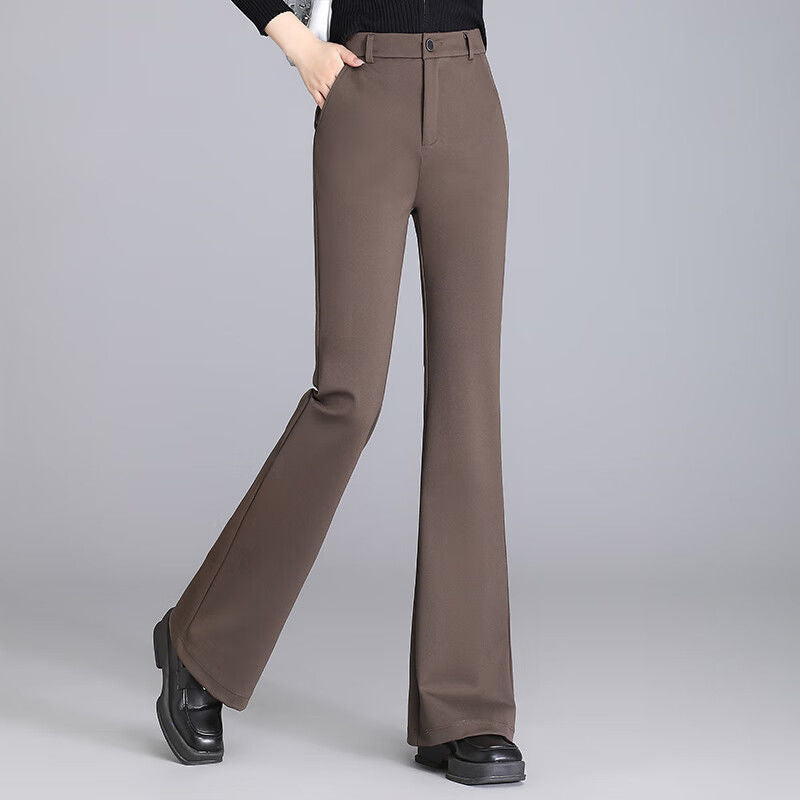 High Waist Black Slim-Fit Pants – Women’s Micro-Stretch Polyester Trousers