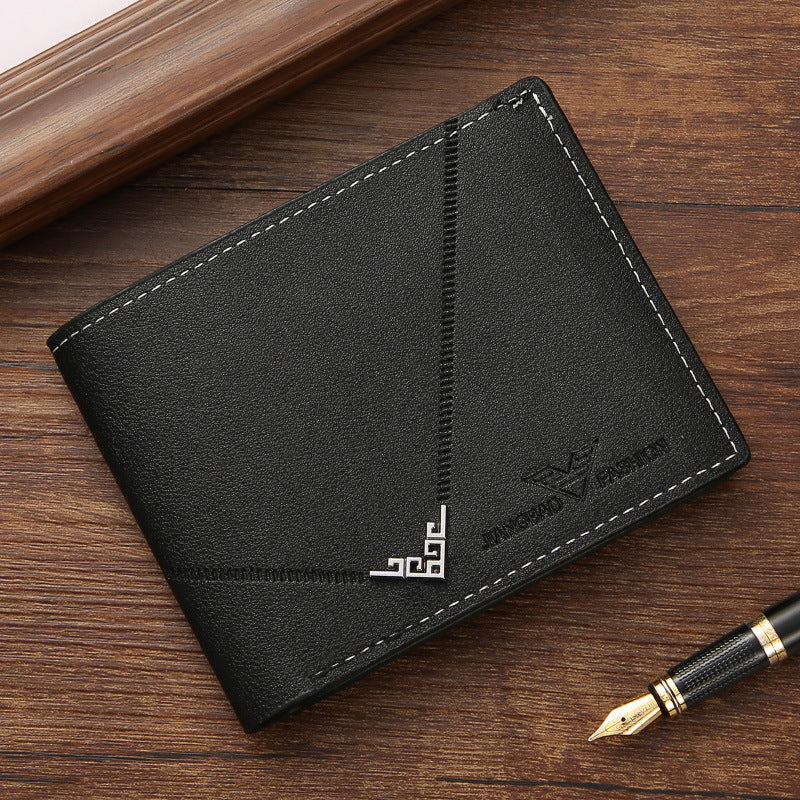 Men's PU Leather Short Wallet Lychee Pattern Multi Card