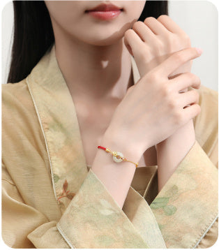 Women's Jade Red Rope Bracelet With Koi Peace Buckle