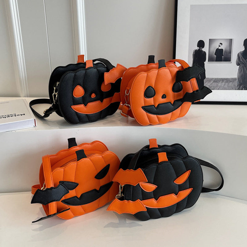 Halloween Pumpkin Crossbody Bag – 2023 Cartoon Shoulder Purse with Bat Design