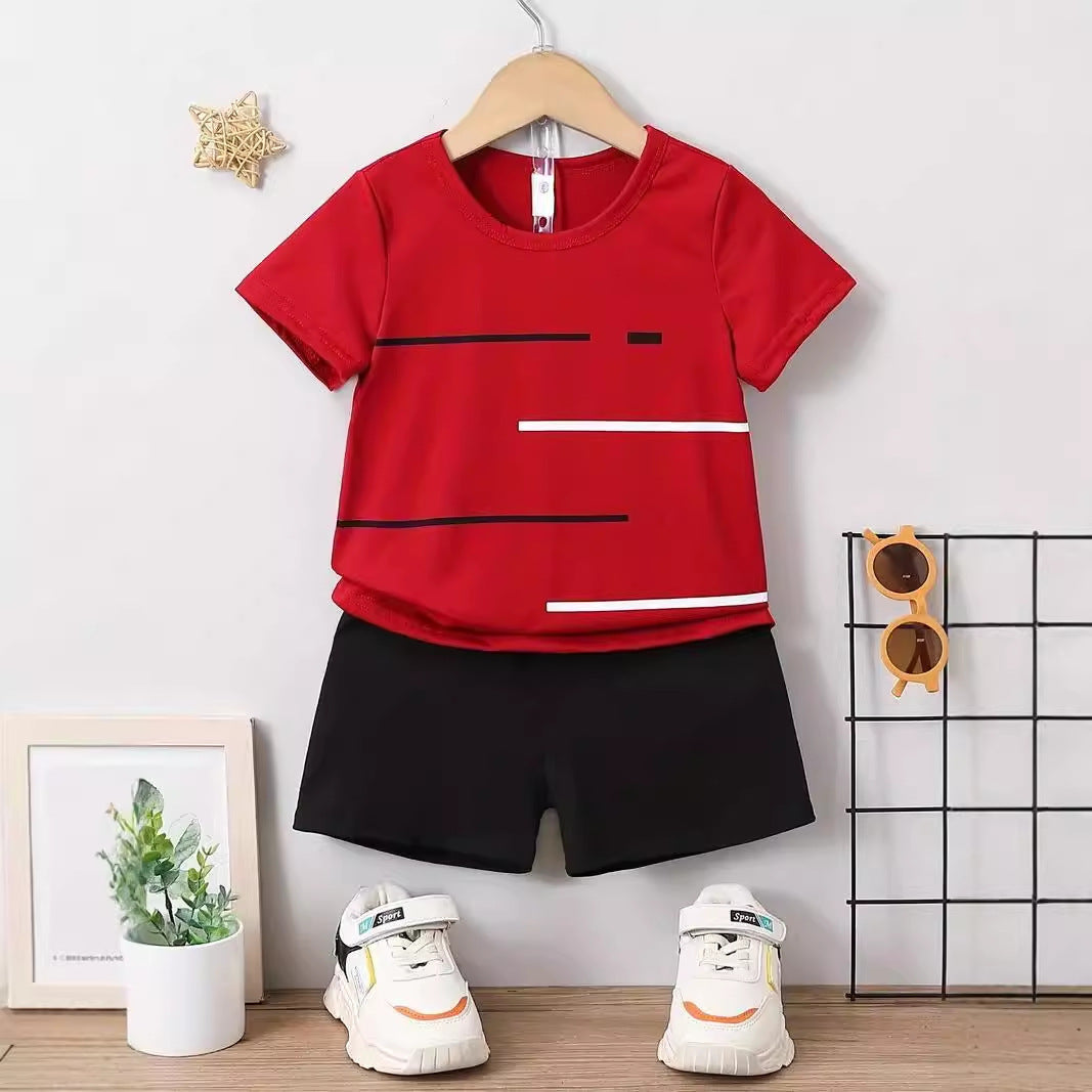 New Short-sleeved T-shirt Shorts Loose Color Matching Lines Two-piece Suit