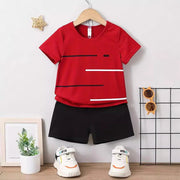 New Short-sleeved T-shirt Shorts Loose Color Matching Lines Two-piece Suit