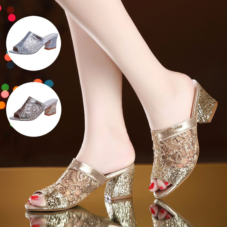 Womens PU Leather Mules Heeled Sandals Mid Heel Plain