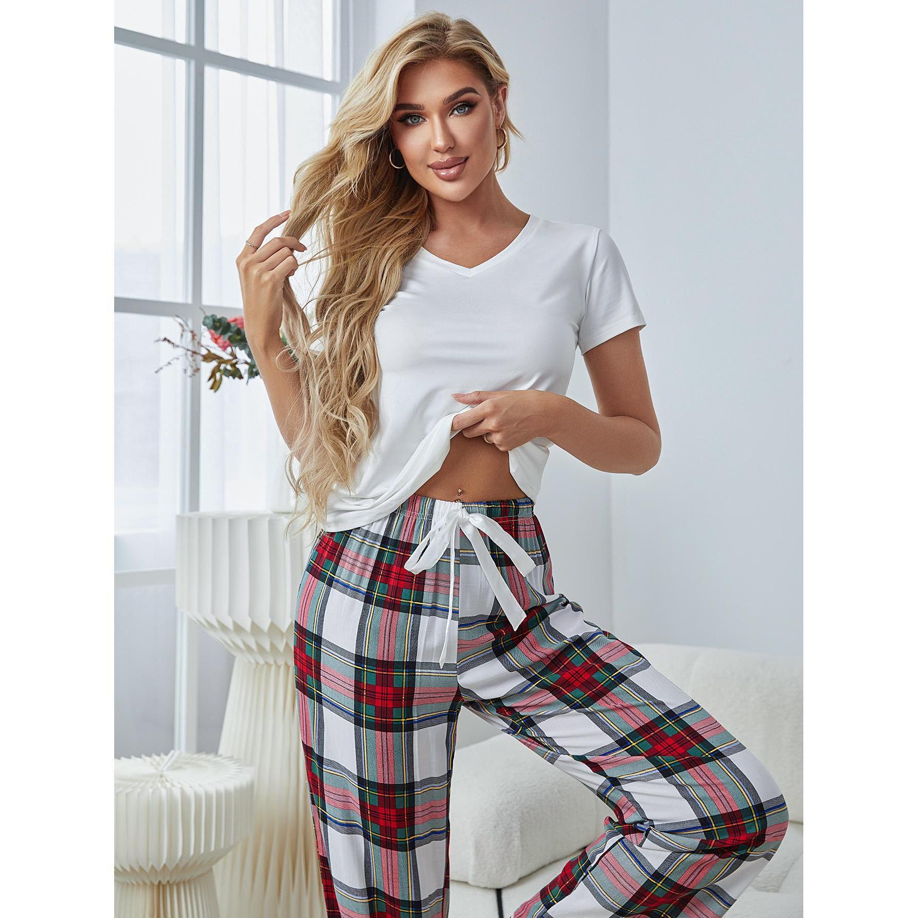 Women's Viscose Short Sleeve Trousers Homewear Relaxed Fit