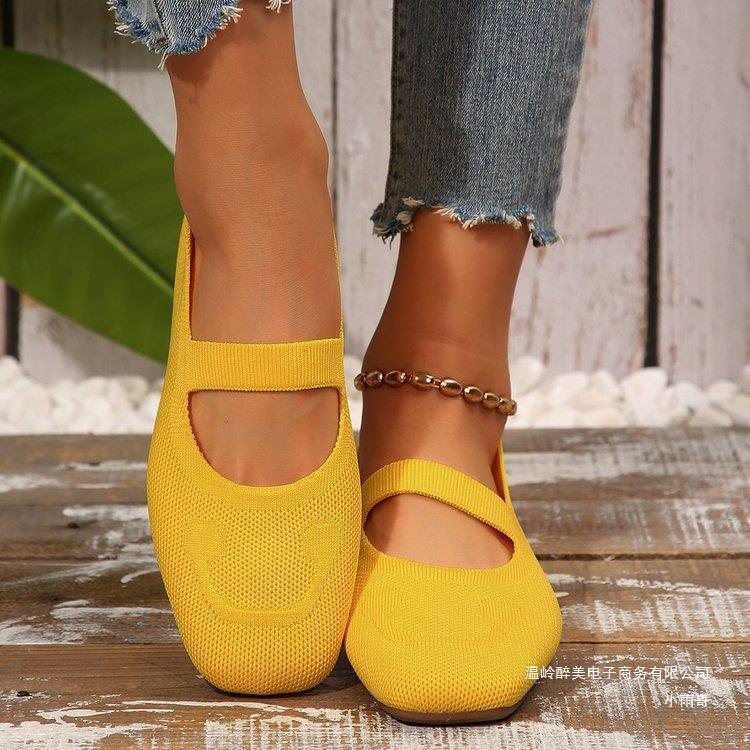 Plus Size Hollow-out Fly Knit Flat Bottom Pumps Women