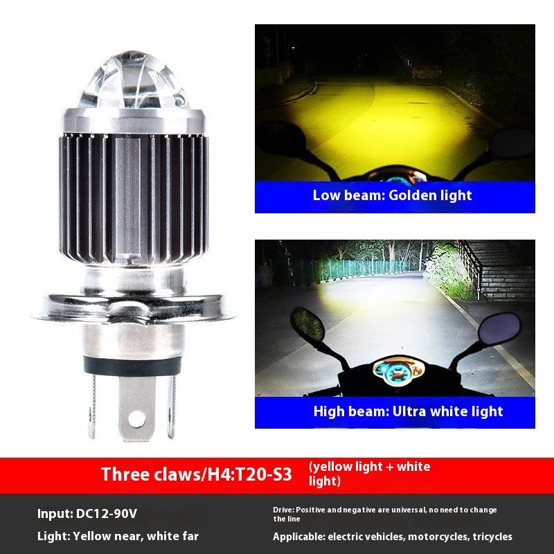 Motorcycle Electric Car Headlight Yellow And White Double Light With Lens