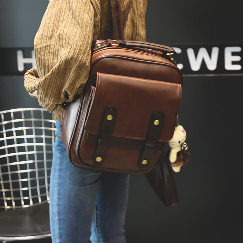 Women's PU Leather Backpack Retro Plain Campus Style