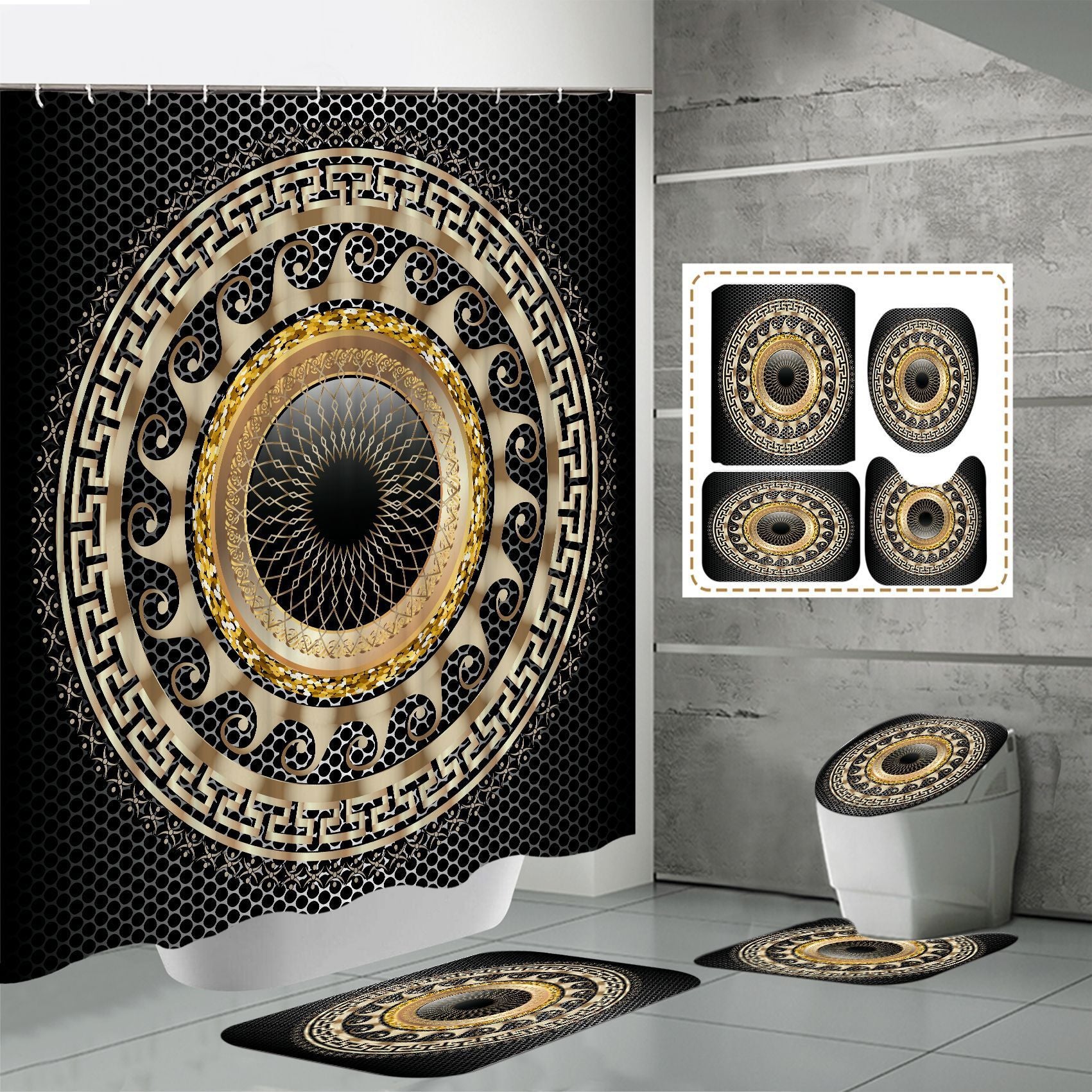3D Digital Printing Punch-free Polyester Shower Curtain
