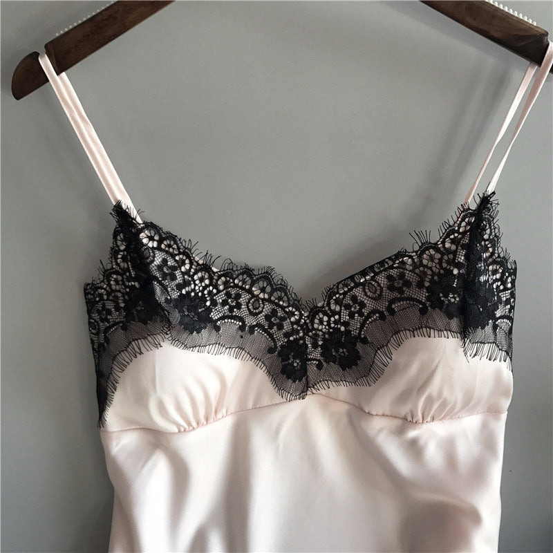 Women's Sling Ice Ribbon Chest Pad Silk Loungewear Two-Piece Set