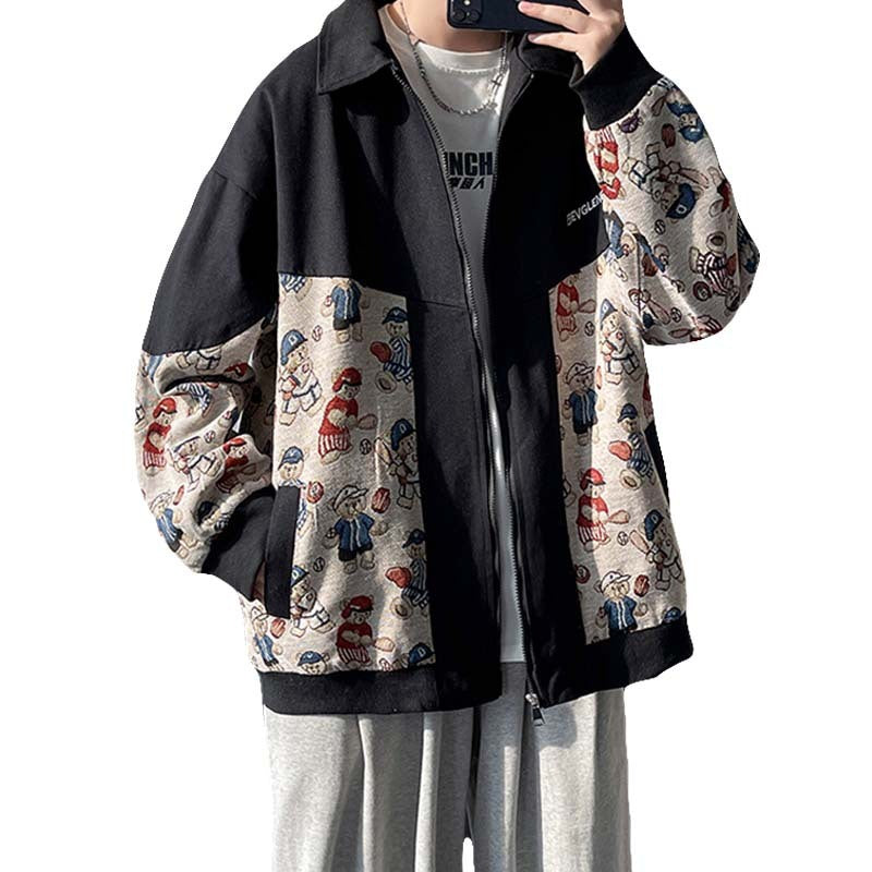 Stitching Contrast Color American Retro Lapels Jacket Men