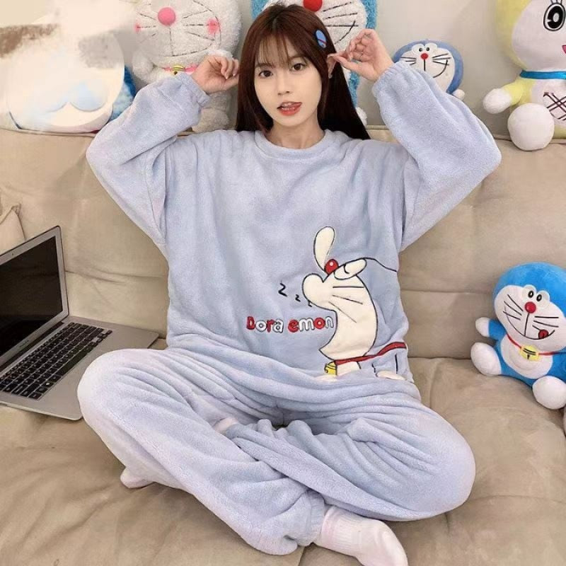 Womens Coral Fleece Winter Pajamas Relaxed Fit Long Sleeve