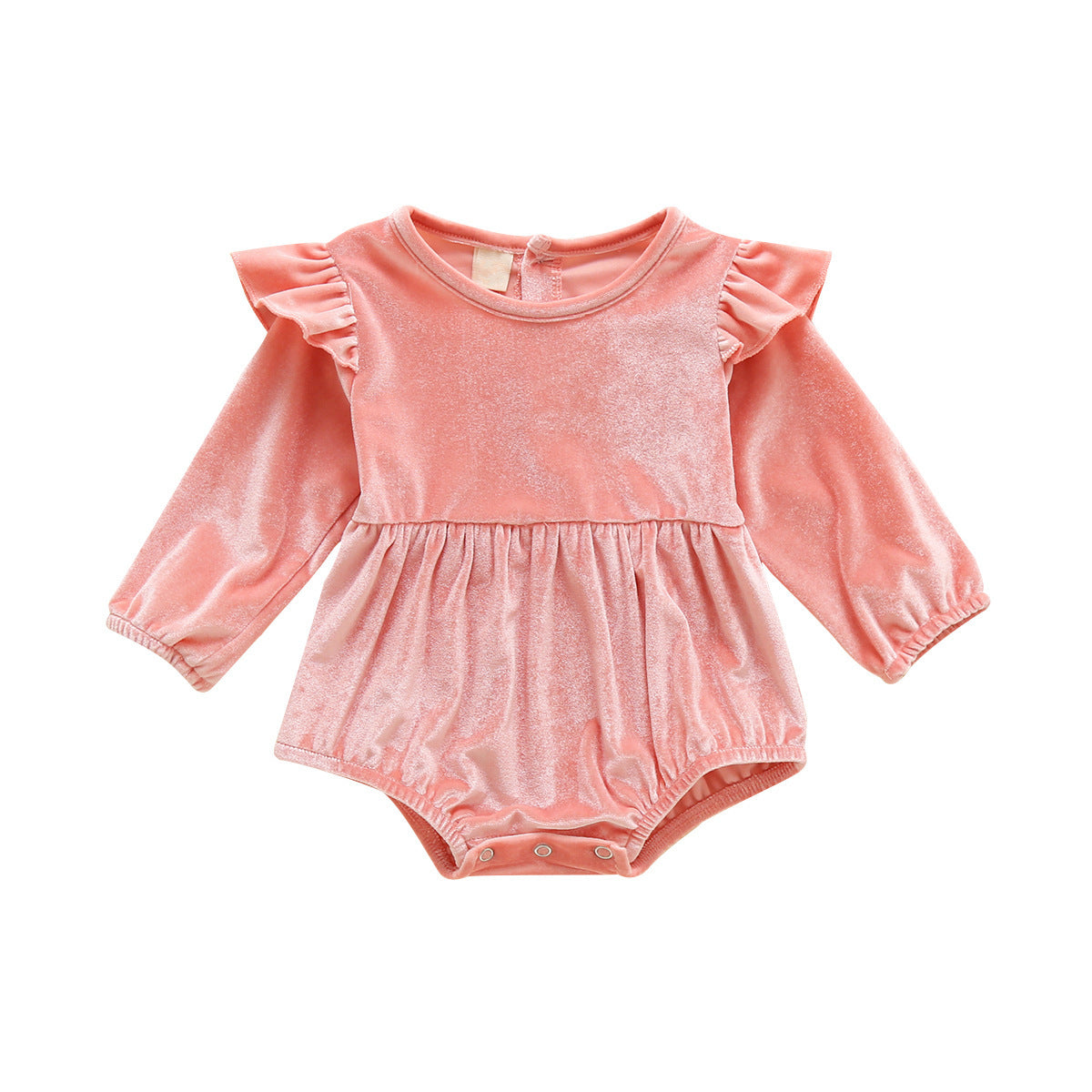 Baby Girl Autumn And Winter Clothing Candy Color Flounced Sleeve Velvet Jumpsuit