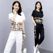 Women’s Plus Size Fashion Sports Two-Piece Set – Short Sleeve Top and Pants