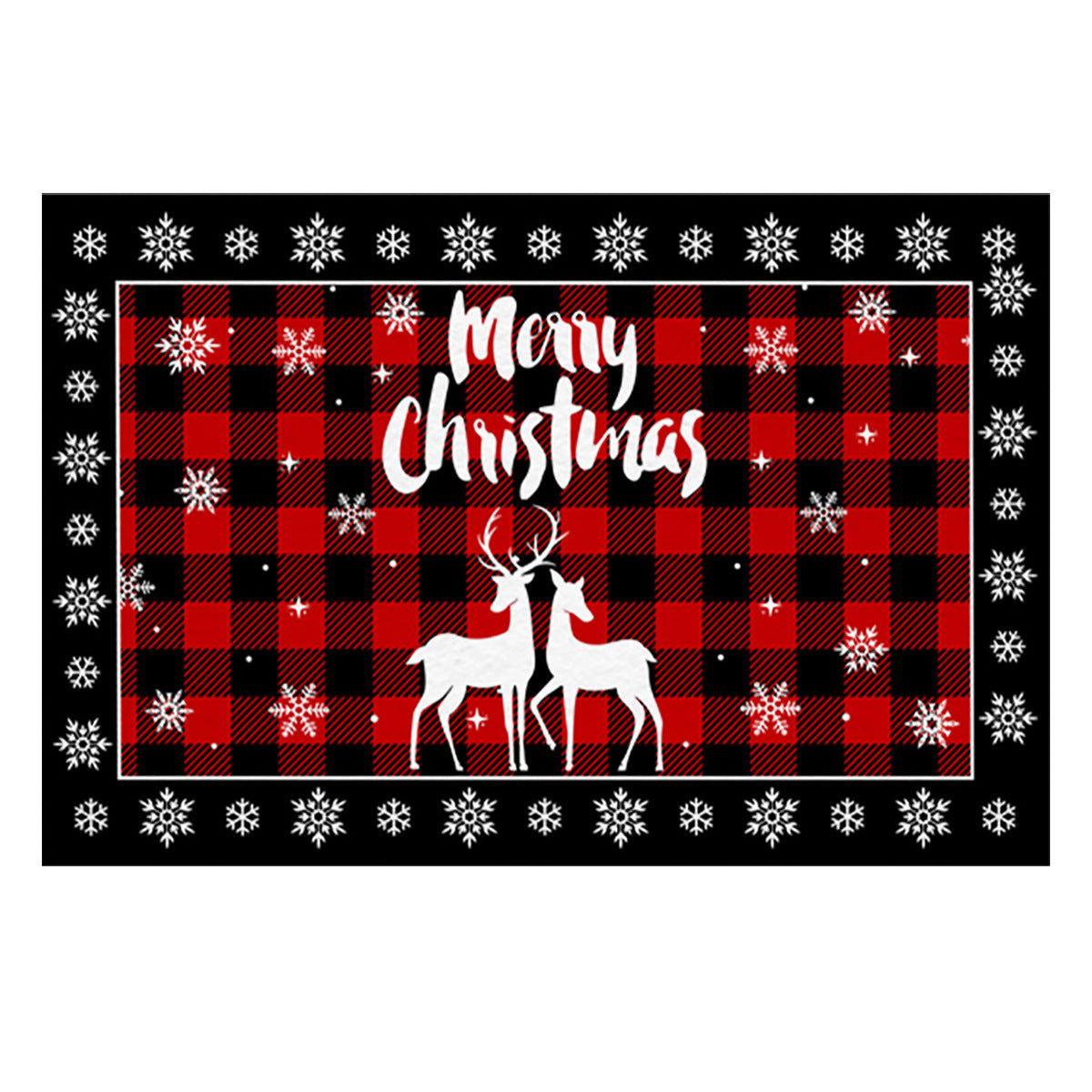 Christmas Non-slip Door Mat Black And Red Plaid Decorative Carpet