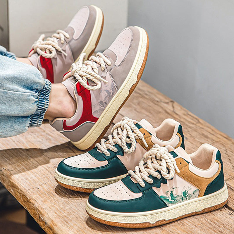 Men’s Lace-Up Casual Sneakers – Thick Sole Fashion Comfortable Breathable Walking Shoes