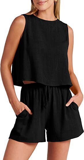 Women's Fashion Casual Sleeveless Solid Color Loose Outfit