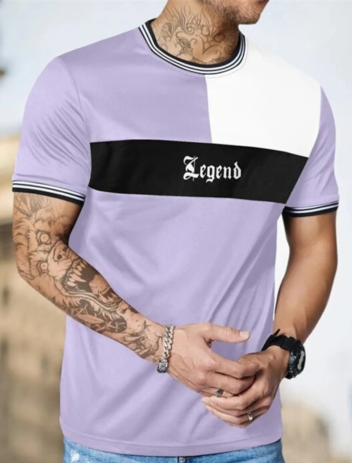 Color Block Round Neck 3D Short Sleeved