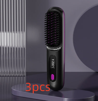 2-in-1 Wireless Hair Straightener Brush and Curler USB Rechargeable Fast Heating Comb