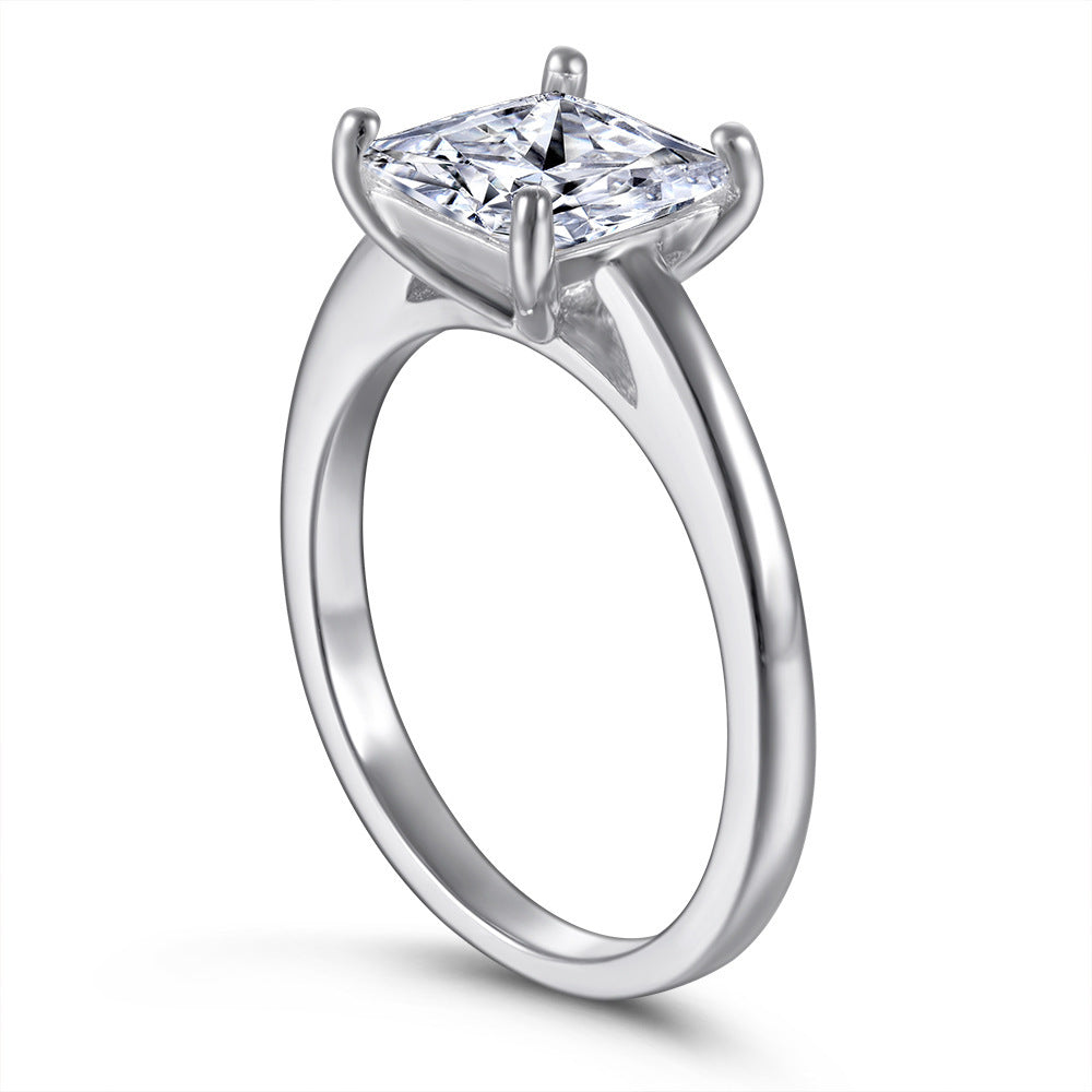 925 Sterling Silver Inlaid Square Zircon Ring