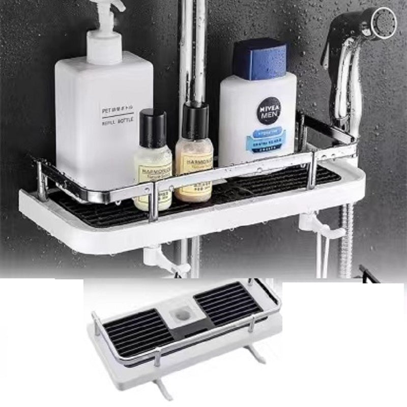 Punch-Free Shower Rod Rack & Bathroom Lift Rod Bracket – Hanging Storage Basket & Tray