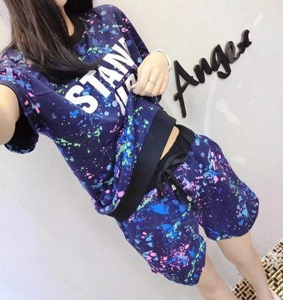 T-Shirt Two Piece Paint Print Casual Sweatshirt Set