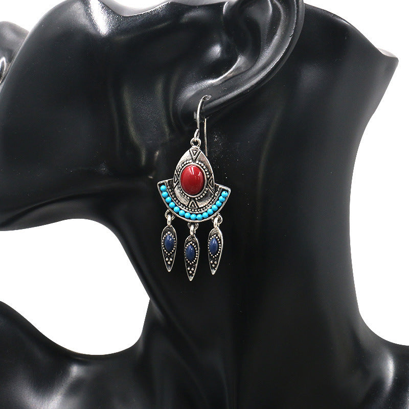 Elegant Turquoise Geometric Alloy Tassel Long Earrings for Women