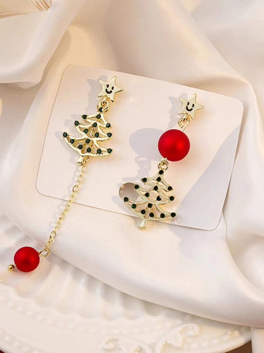 Simple Hollow-out Long Colorful Christmas Tree Tassel Earrings