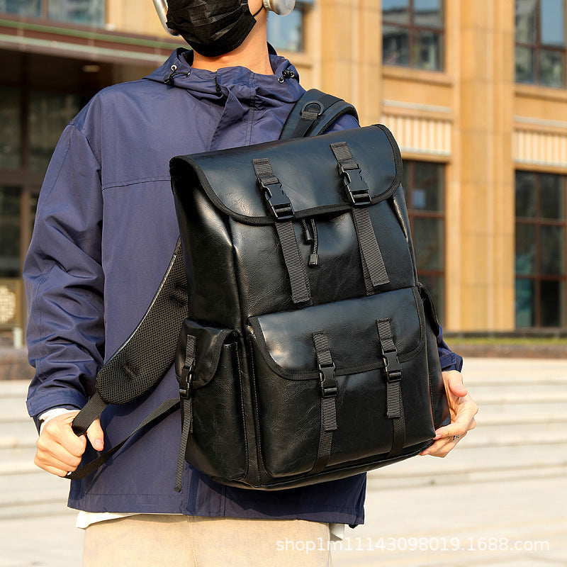 Unisex PU Leather Business Backpack For Travel And Work